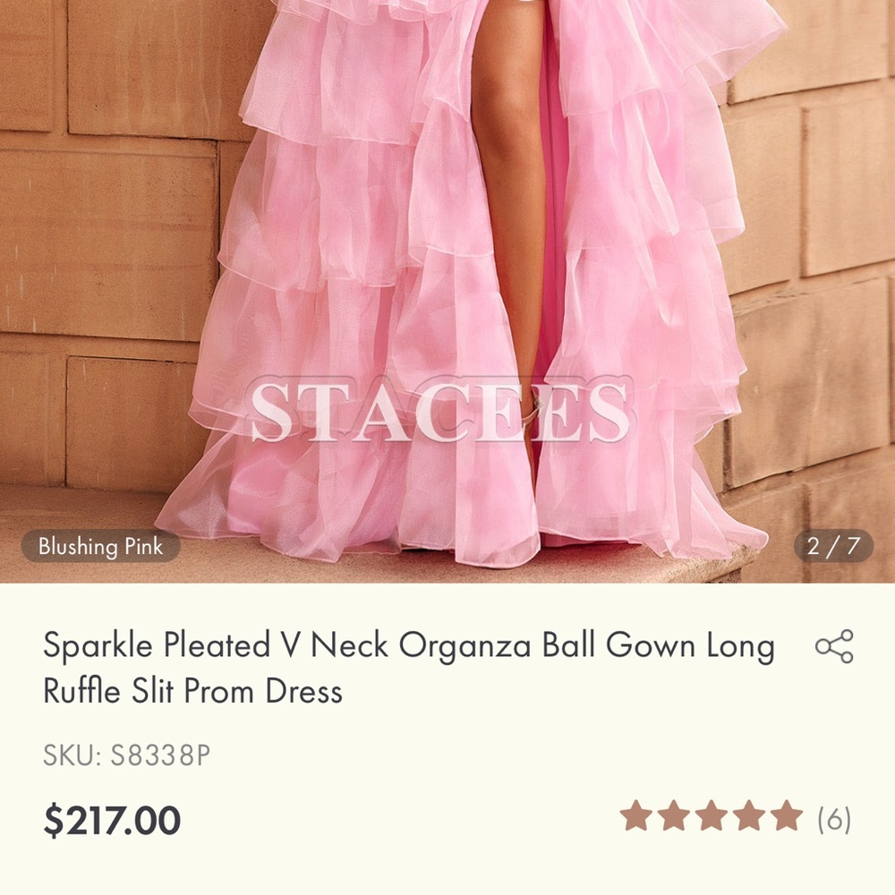 Stacees Blushing Pink Organza Prom Dress